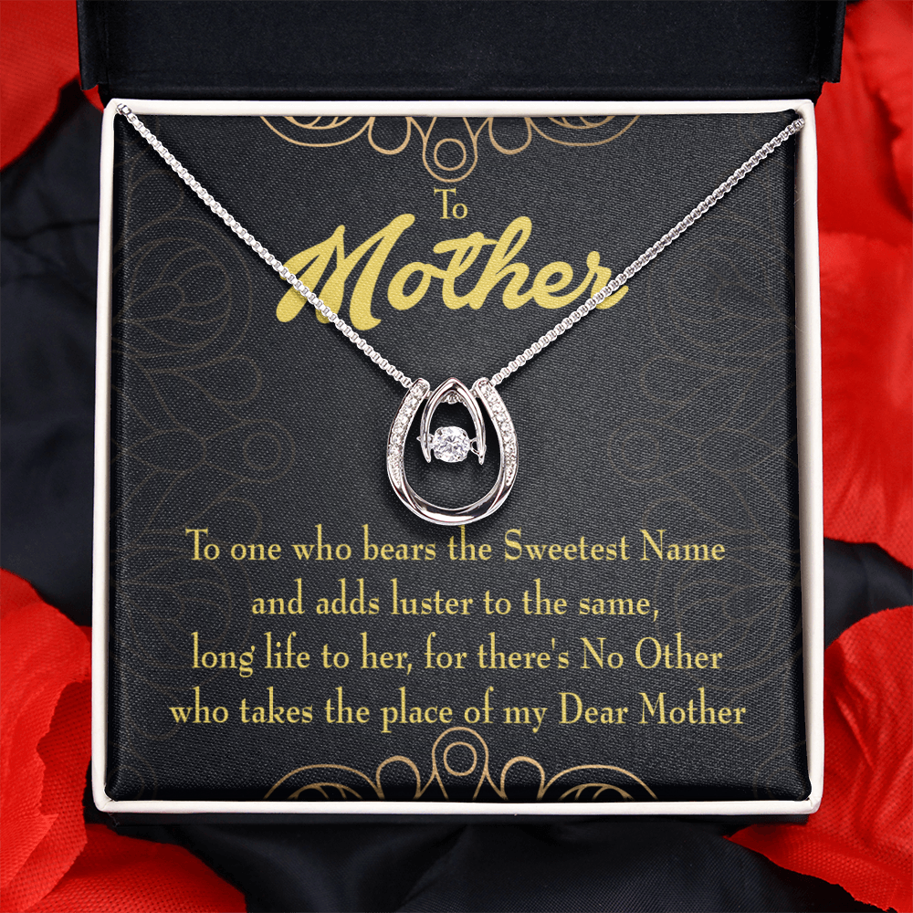 Mother is Sweetest Name Lucky Horseshoe Necklace Message Card 14k w CZ Crystals-Express Your Love Gifts