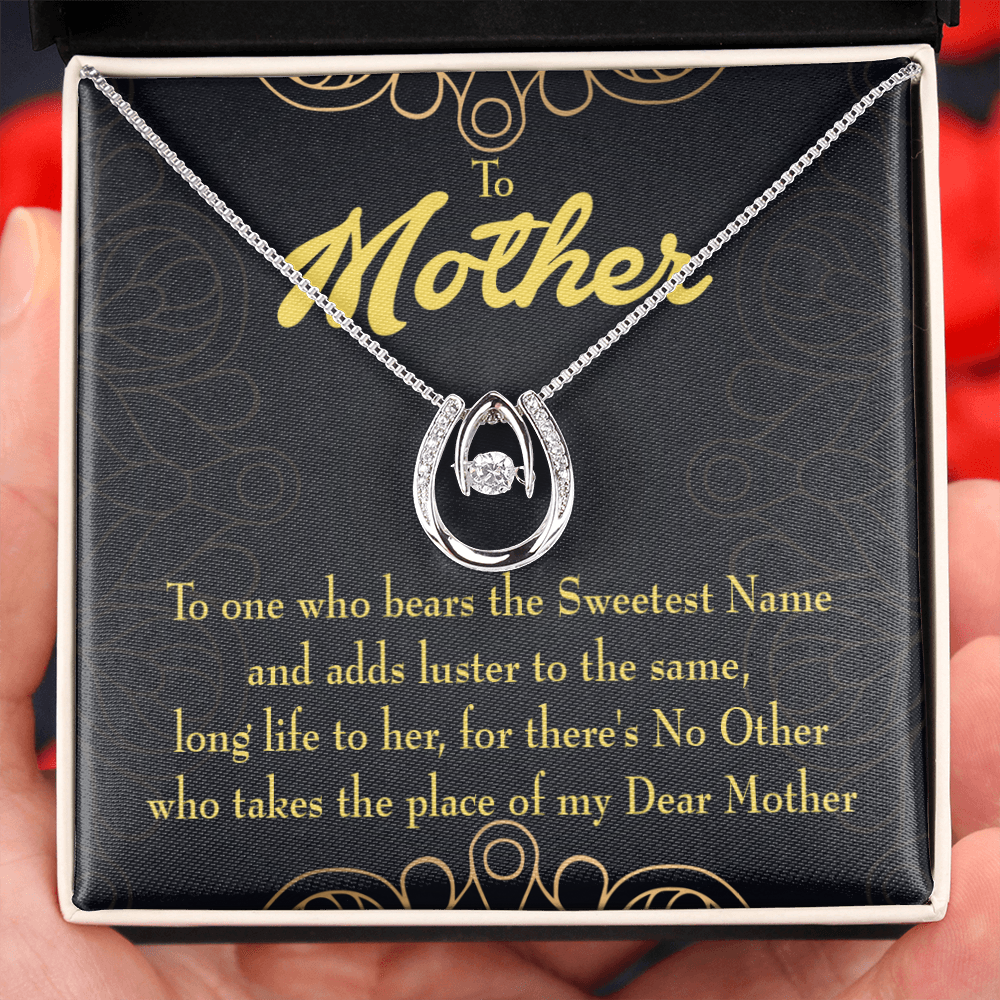 Mother is Sweetest Name Lucky Horseshoe Necklace Message Card 14k w CZ Crystals-Express Your Love Gifts