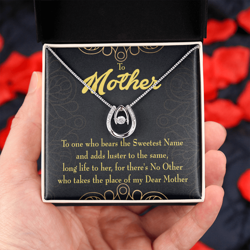 Mother is Sweetest Name Lucky Horseshoe Necklace Message Card 14k w CZ Crystals-Express Your Love Gifts