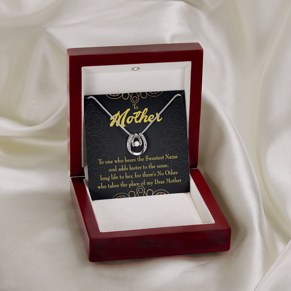 Mother is Sweetest Name Lucky Horseshoe Necklace Message Card 14k w CZ Crystals-Express Your Love Gifts