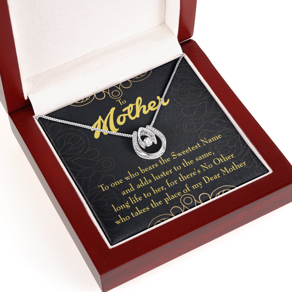 Mother is Sweetest Name Lucky Horseshoe Necklace Message Card 14k w CZ Crystals-Express Your Love Gifts