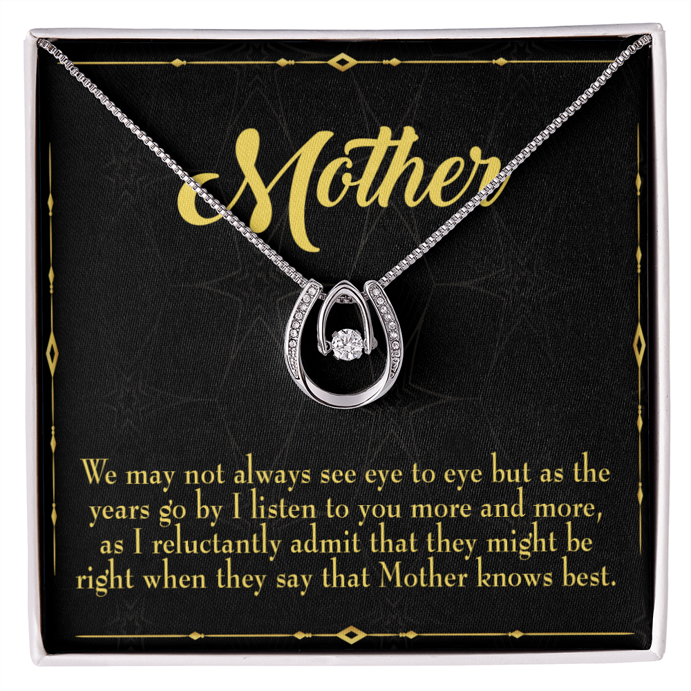 Mother Knows Best Lucky Horseshoe Necklace Message Card 14k w CZ Crystals-Express Your Love Gifts