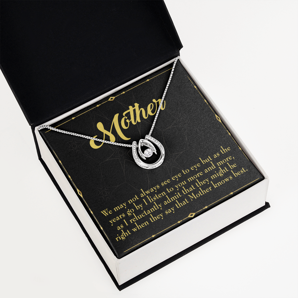 Mother Knows Best Lucky Horseshoe Necklace Message Card 14k w CZ Crystals-Express Your Love Gifts