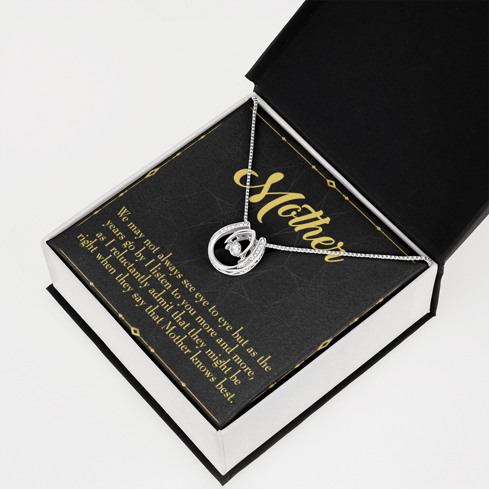 Mother Knows Best Lucky Horseshoe Necklace Message Card 14k w CZ Crystals-Express Your Love Gifts