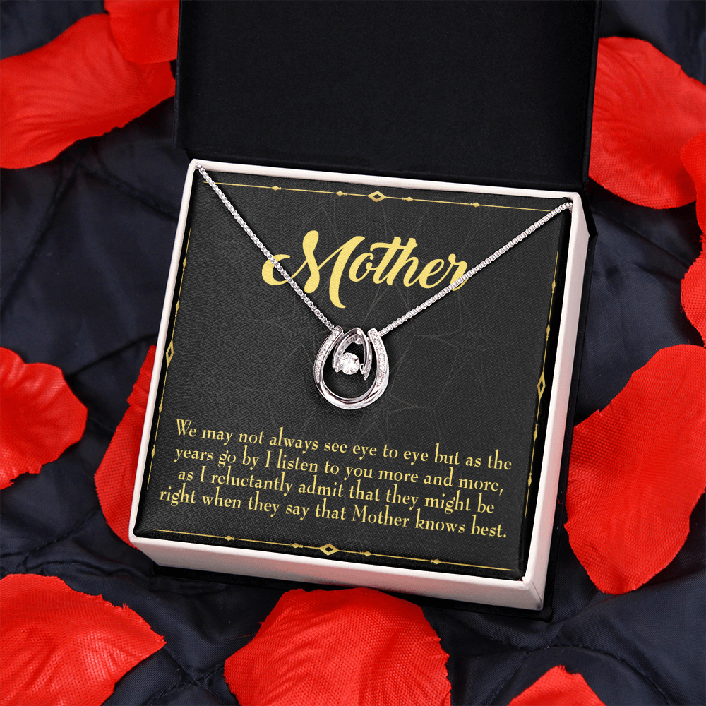 Mother Knows Best Lucky Horseshoe Necklace Message Card 14k w CZ Crystals-Express Your Love Gifts