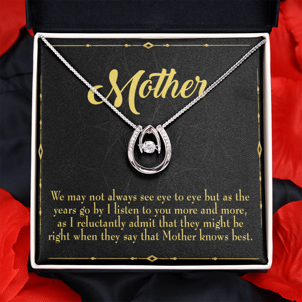 Mother Knows Best Lucky Horseshoe Necklace Message Card 14k w CZ Crystals-Express Your Love Gifts