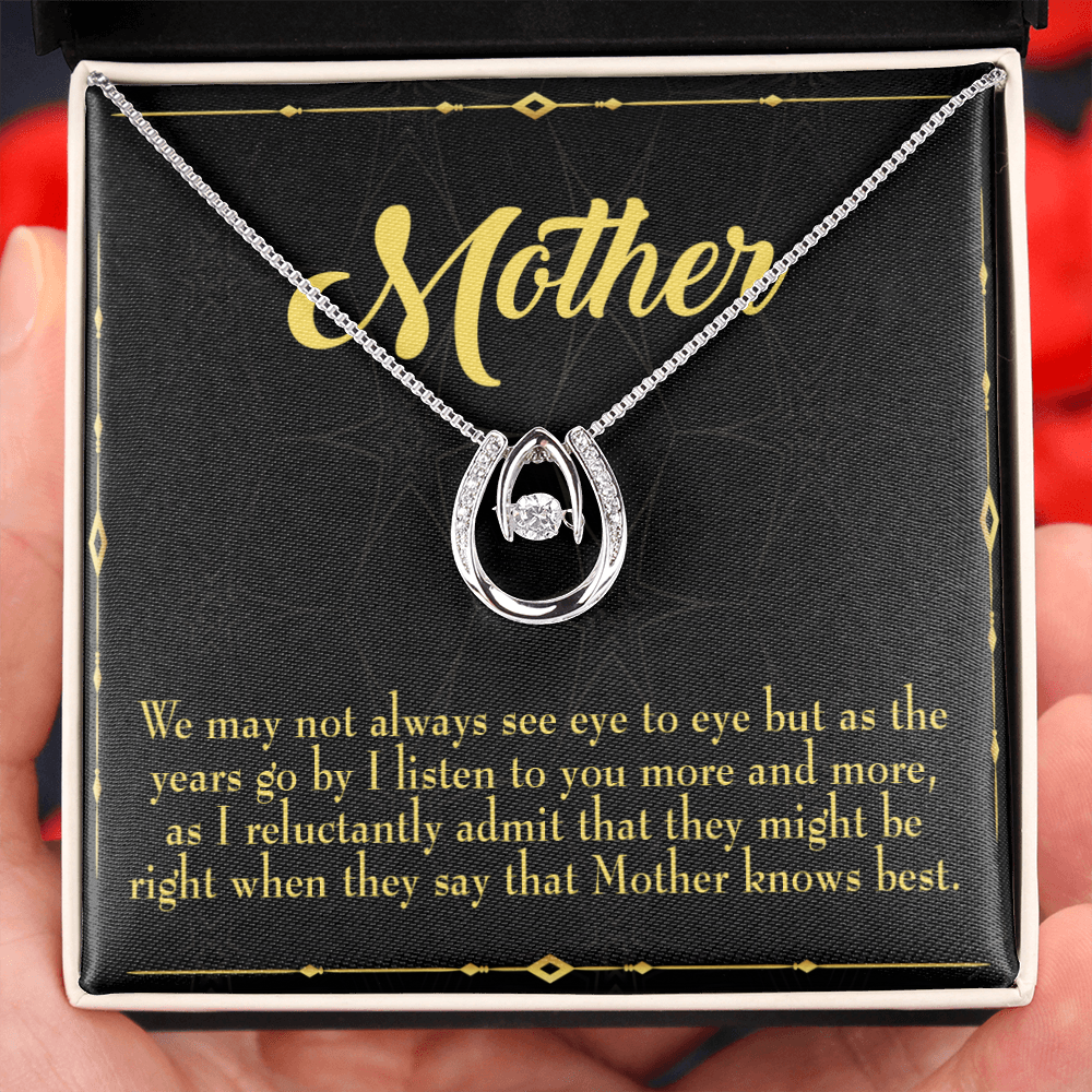 Mother Knows Best Lucky Horseshoe Necklace Message Card 14k w CZ Crystals-Express Your Love Gifts