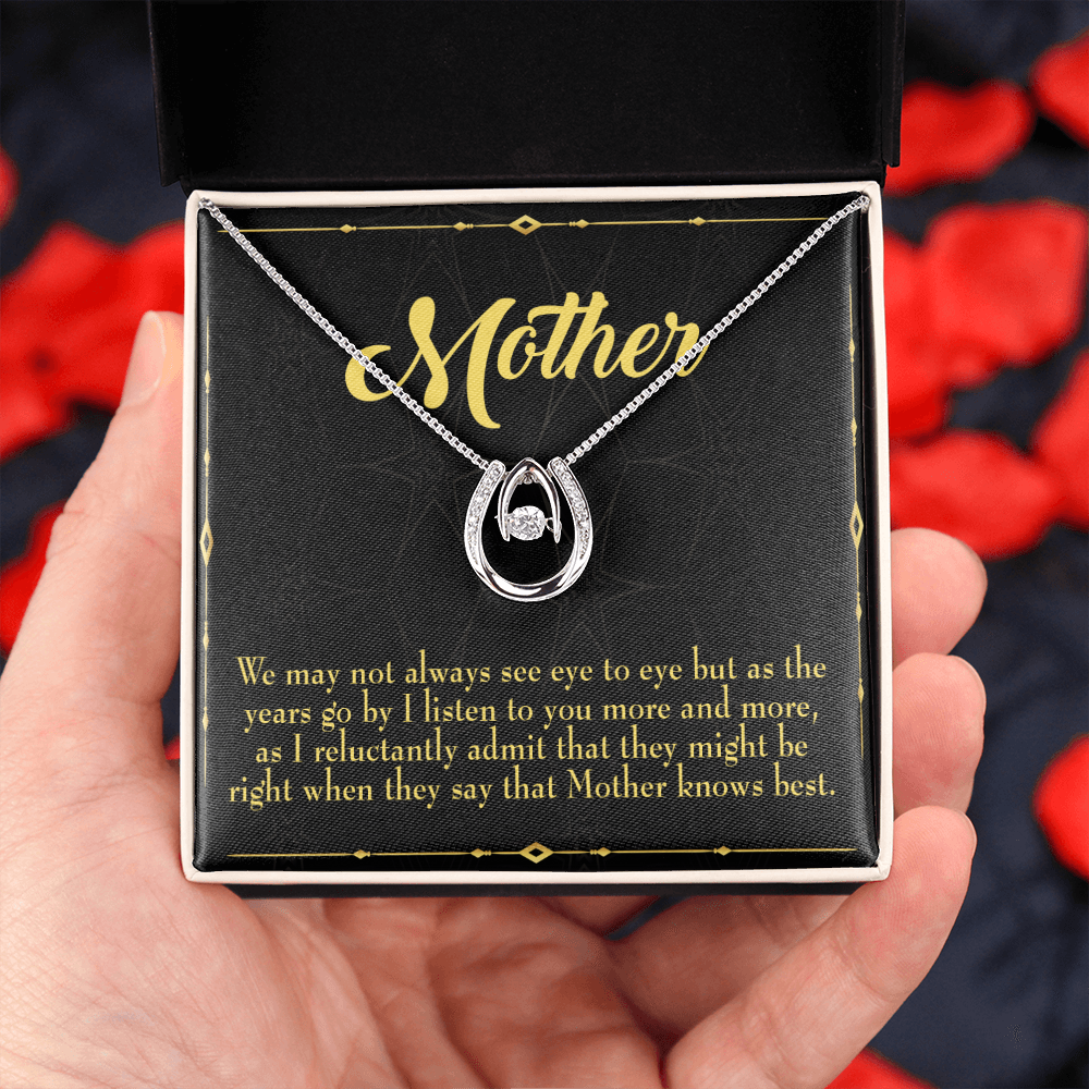 Mother Knows Best Lucky Horseshoe Necklace Message Card 14k w CZ Crystals-Express Your Love Gifts