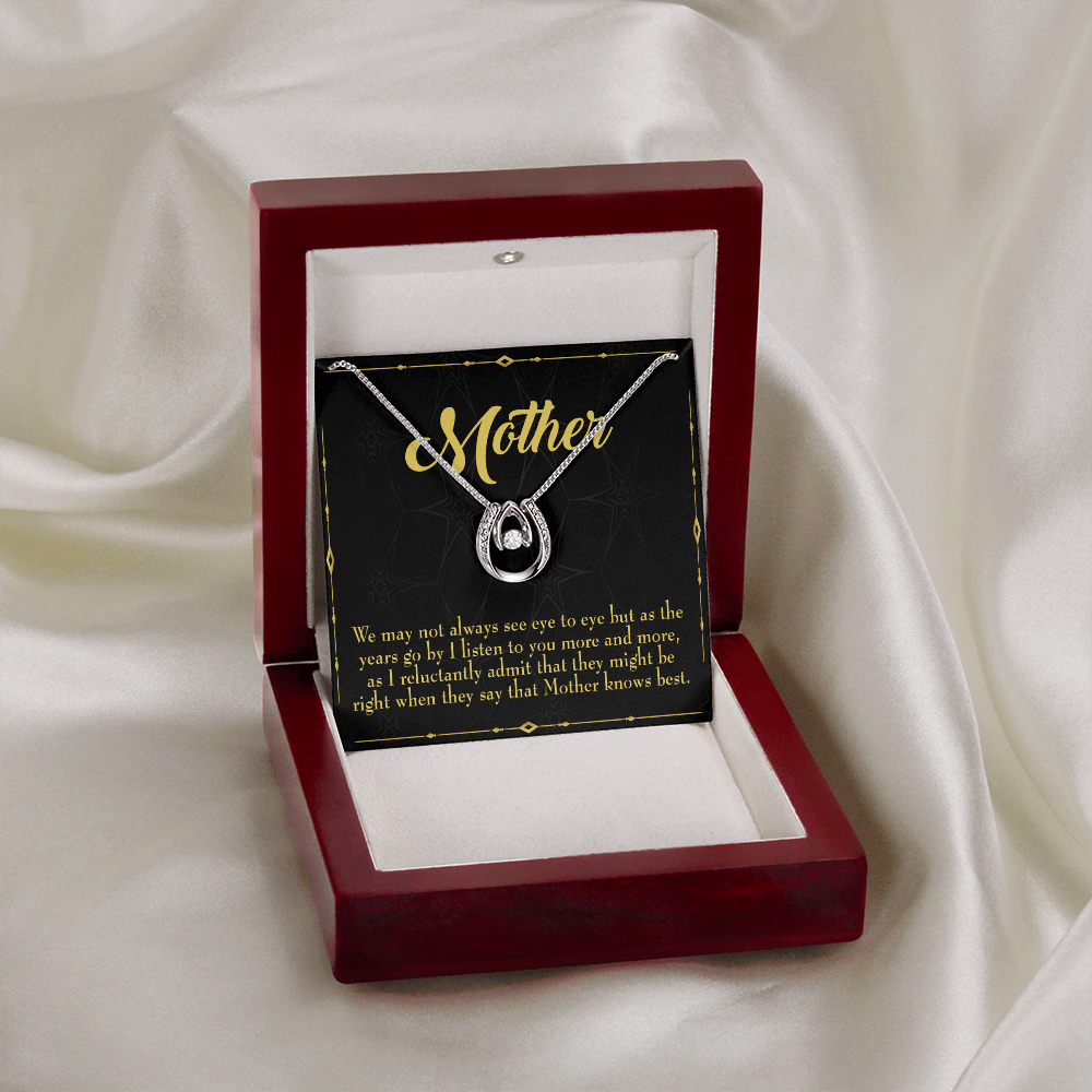 Mother Knows Best Lucky Horseshoe Necklace Message Card 14k w CZ Crystals-Express Your Love Gifts