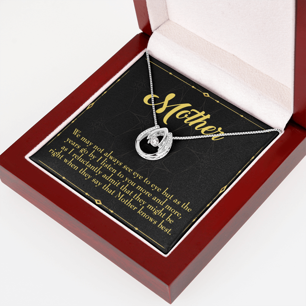 Mother Knows Best Lucky Horseshoe Necklace Message Card 14k w CZ Crystals-Express Your Love Gifts