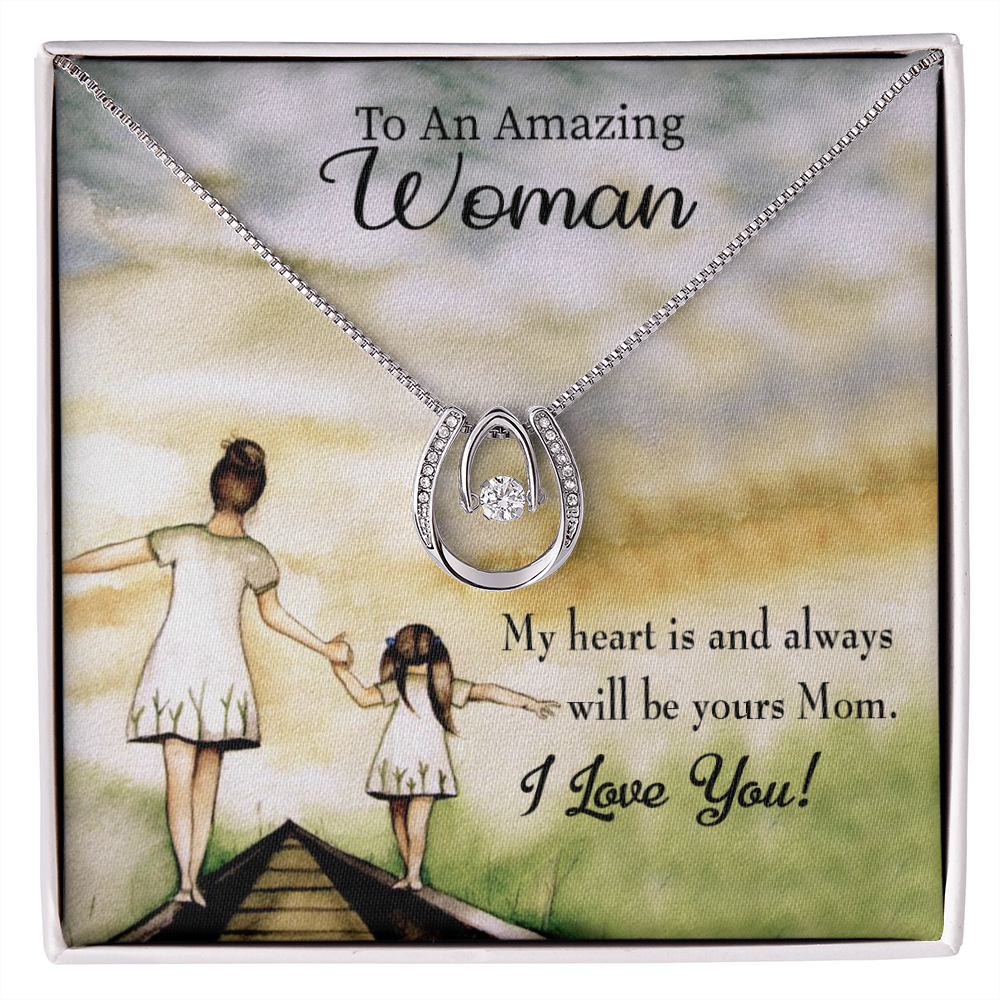 Mother My Heart is Yours Lucky Horseshoe Necklace Message Card 14k w CZ Crystals-Express Your Love Gifts