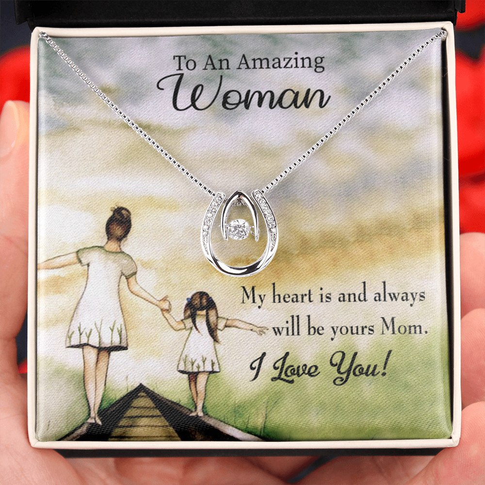 Mother My Heart is Yours Lucky Horseshoe Necklace Message Card 14k w CZ Crystals-Express Your Love Gifts