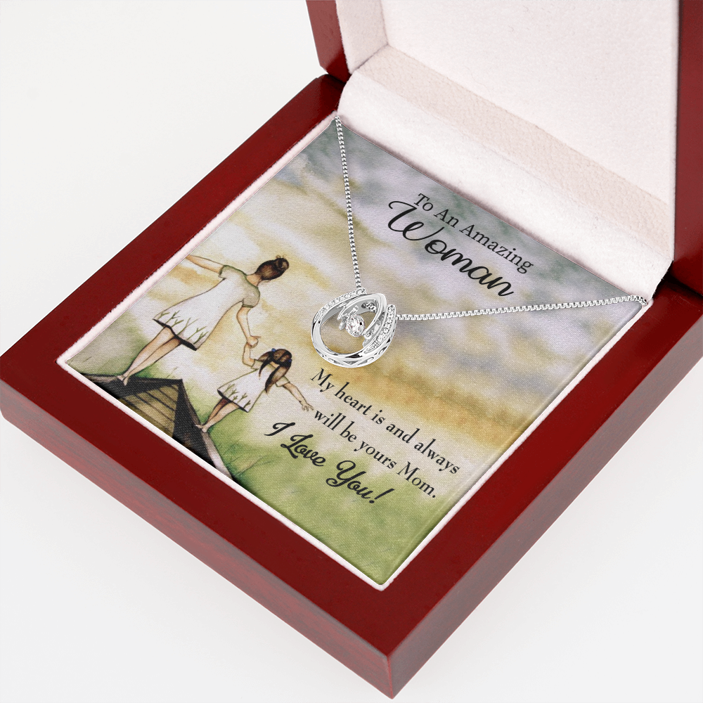 Mother My Heart is Yours Lucky Horseshoe Necklace Message Card 14k w CZ Crystals-Express Your Love Gifts