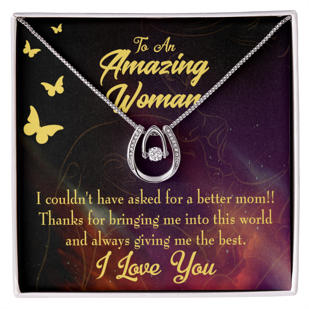 Mother None Better Lucky Horseshoe Necklace Message Card 14k w CZ Crystals-Express Your Love Gifts