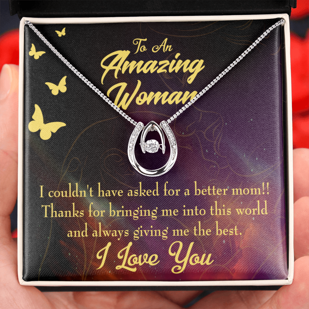 Mother None Better Lucky Horseshoe Necklace Message Card 14k w CZ Crystals-Express Your Love Gifts