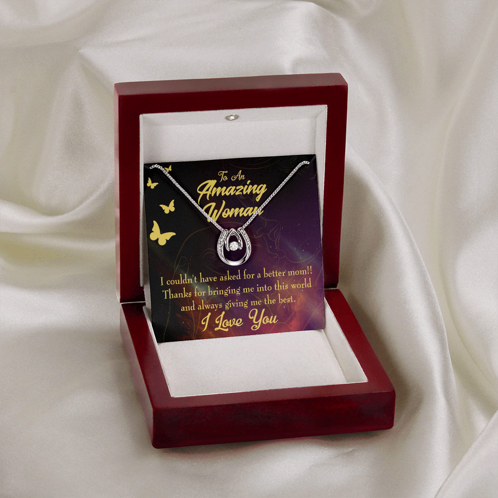 Mother None Better Lucky Horseshoe Necklace Message Card 14k w CZ Crystals-Express Your Love Gifts