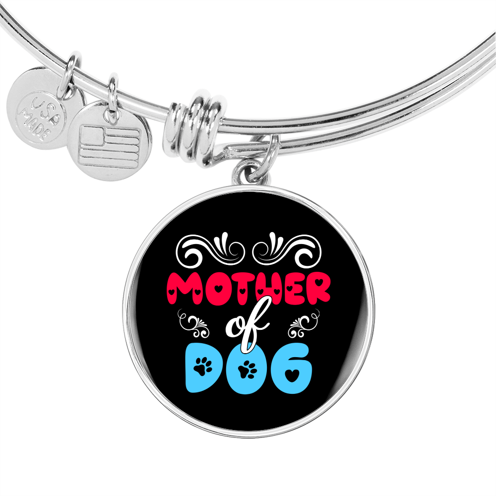 Mother of Dog Red Blue Bracelet Stainless Steel or 18k Gold Circle Bangle-Express Your Love Gifts