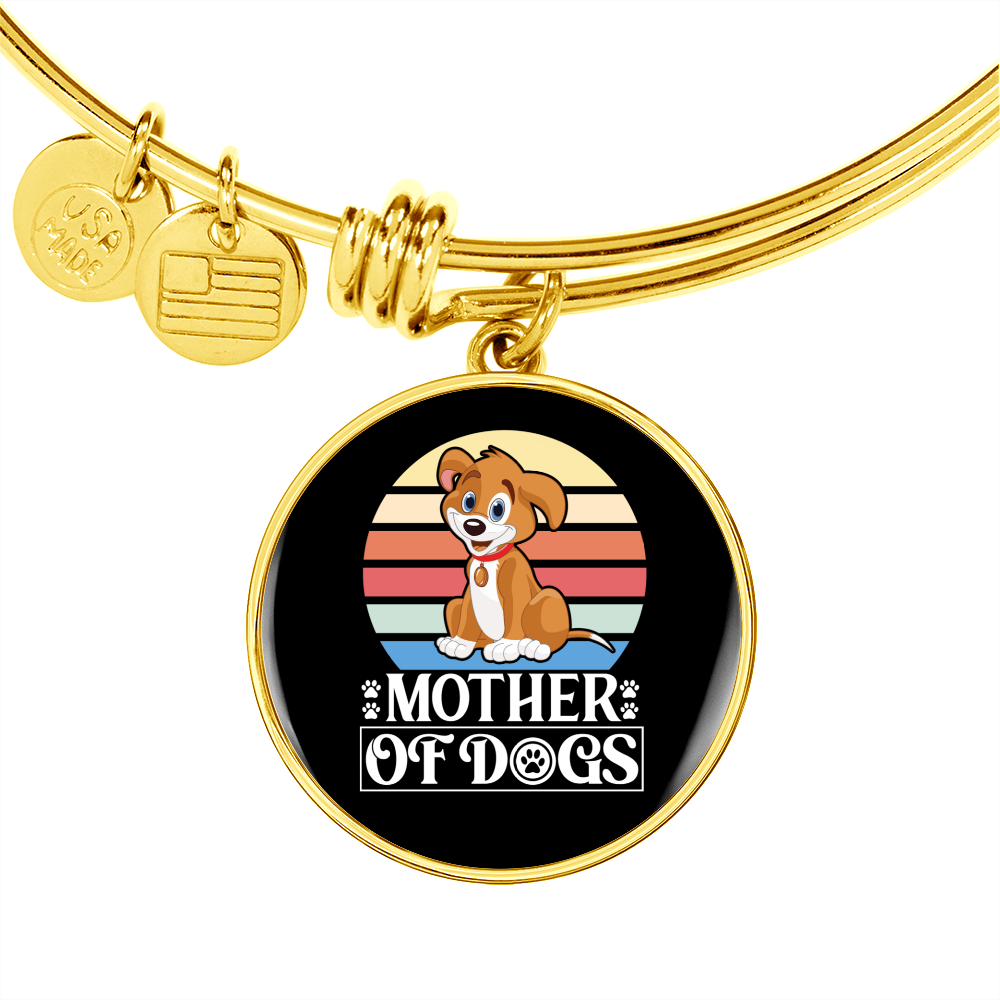 Mother of Dogs Orange Puppy Bracelet Stainless Steel or 18k Gold Circle Bangle-Express Your Love Gifts