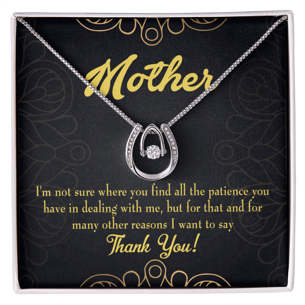 Mother Patience Lucky Horseshoe Necklace Message Card 14k w CZ Crystals-Express Your Love Gifts