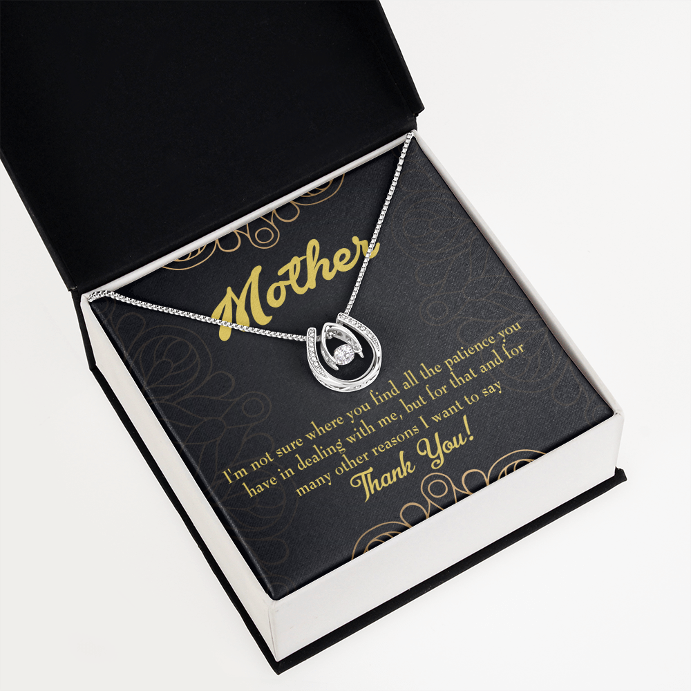 Mother Patience Lucky Horseshoe Necklace Message Card 14k w CZ Crystals-Express Your Love Gifts