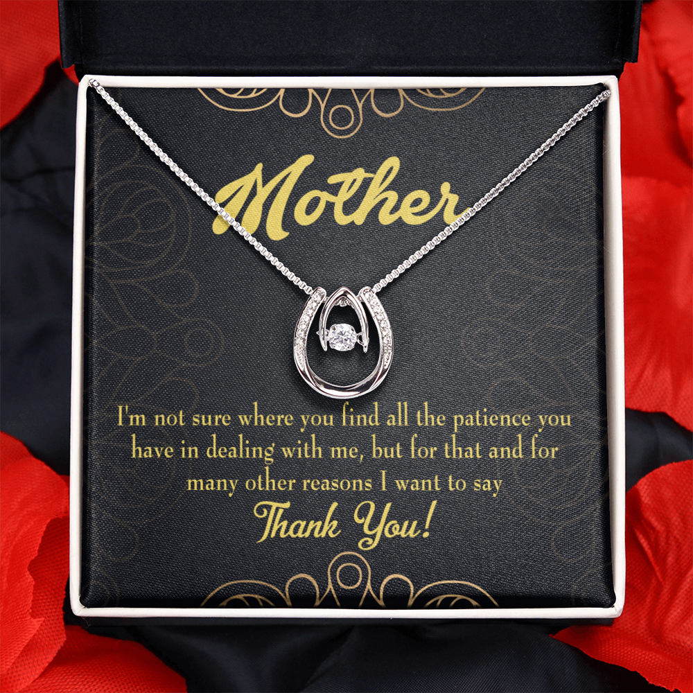 Mother Patience Lucky Horseshoe Necklace Message Card 14k w CZ Crystals-Express Your Love Gifts