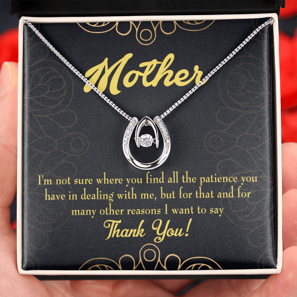 Mother Patience Lucky Horseshoe Necklace Message Card 14k w CZ Crystals-Express Your Love Gifts