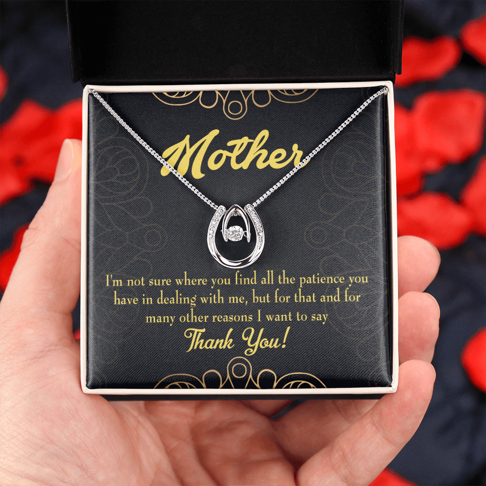 Mother Patience Lucky Horseshoe Necklace Message Card 14k w CZ Crystals-Express Your Love Gifts