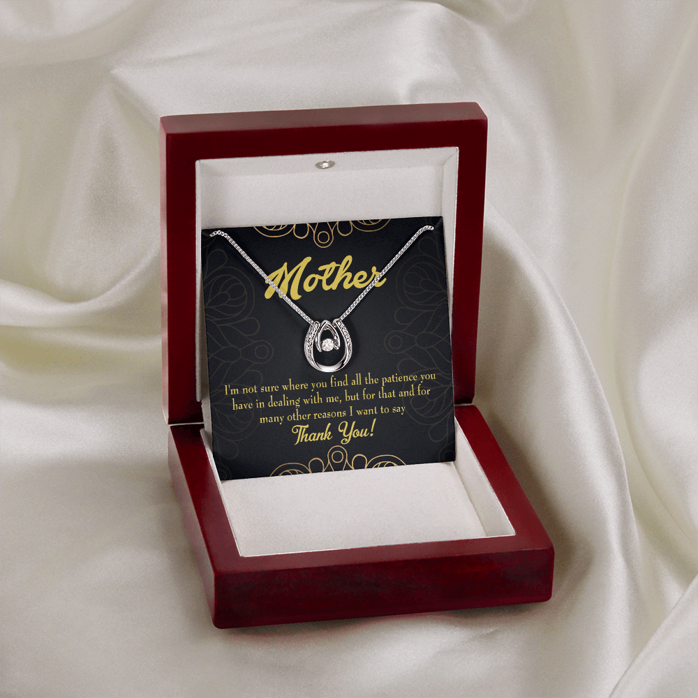 Mother Patience Lucky Horseshoe Necklace Message Card 14k w CZ Crystals-Express Your Love Gifts