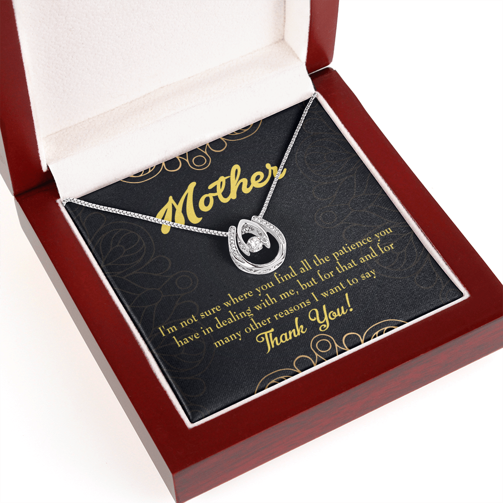 Mother Patience Lucky Horseshoe Necklace Message Card 14k w CZ Crystals-Express Your Love Gifts