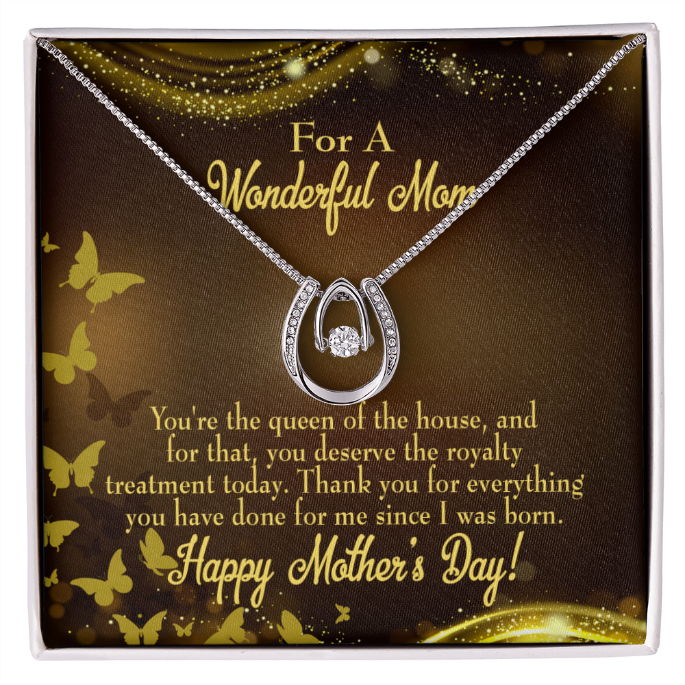 Mother Queen of House Lucky Horseshoe Necklace Message Card 14k w CZ Crystals-Express Your Love Gifts