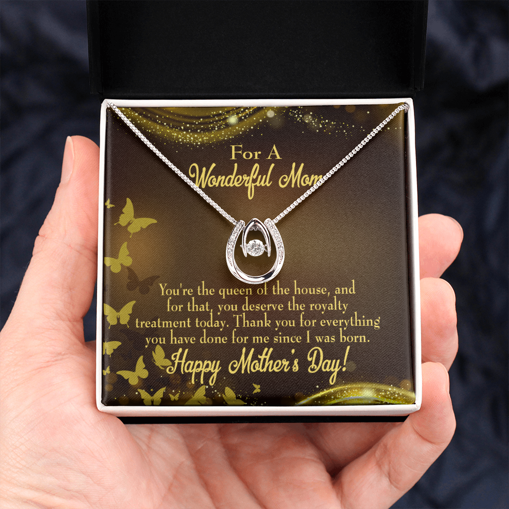 Mother Queen of House Lucky Horseshoe Necklace Message Card 14k w CZ Crystals-Express Your Love Gifts