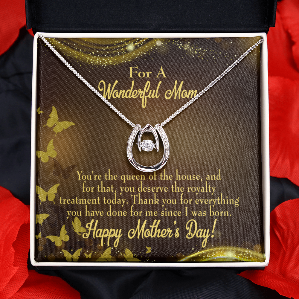 Mother Queen of House Lucky Horseshoe Necklace Message Card 14k w CZ Crystals-Express Your Love Gifts