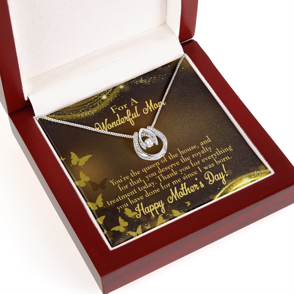 Mother Queen of House Lucky Horseshoe Necklace Message Card 14k w CZ Crystals-Express Your Love Gifts