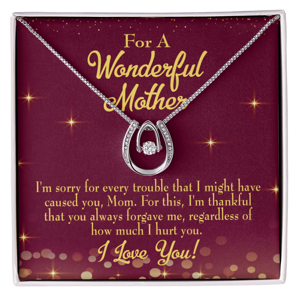 Mother Sorry Lucky Horseshoe Necklace Message Card 14k w CZ Crystals-Express Your Love Gifts