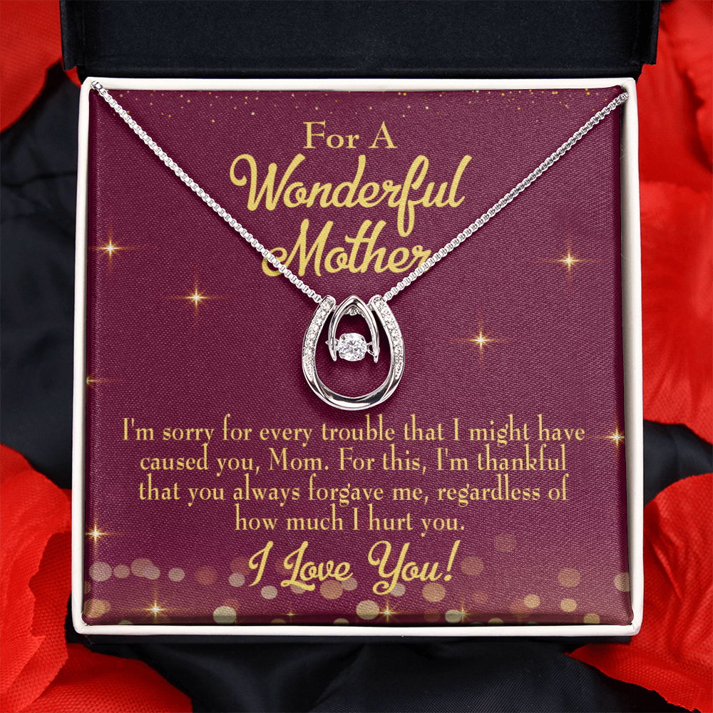 Mother Sorry Lucky Horseshoe Necklace Message Card 14k w CZ Crystals-Express Your Love Gifts