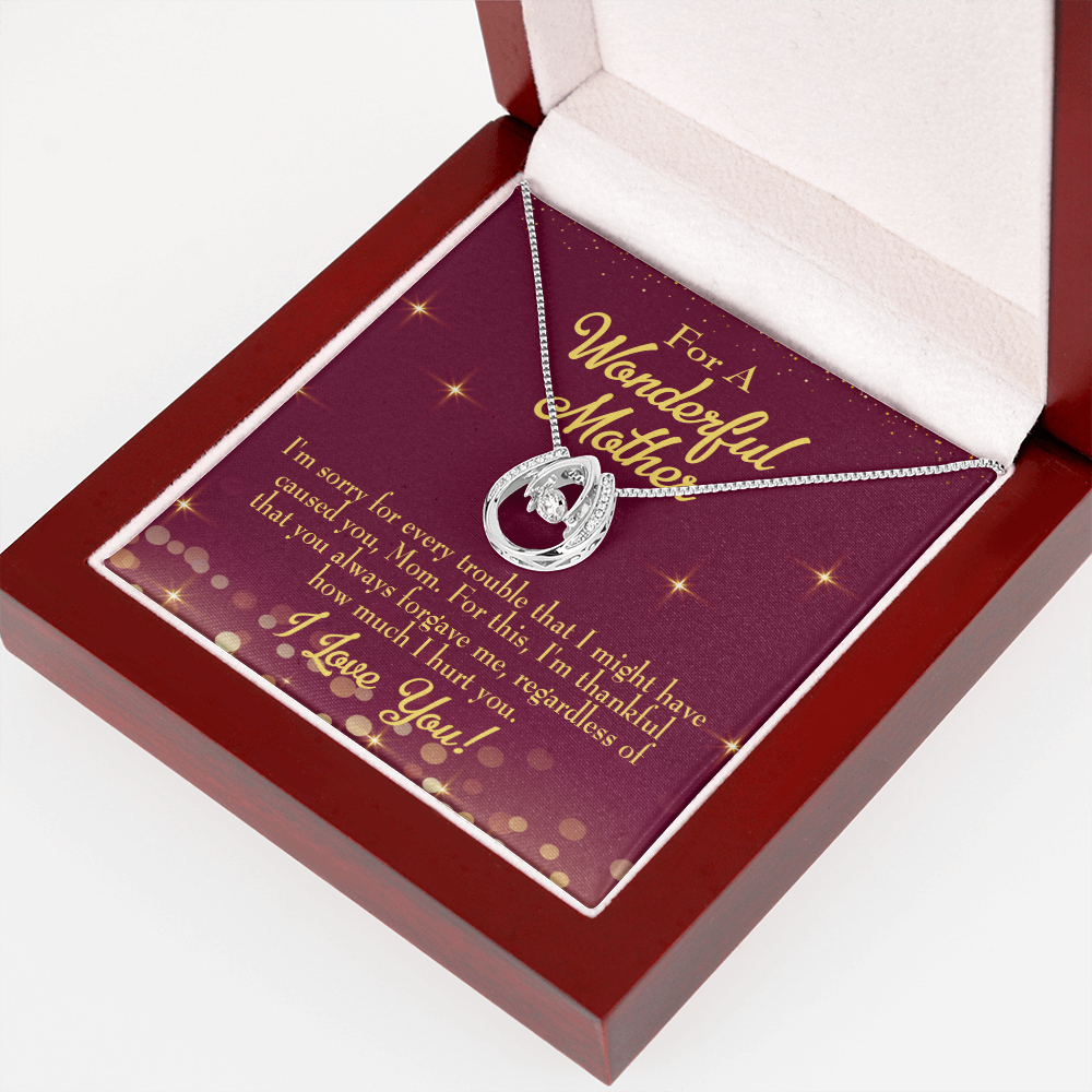 Mother Sorry Lucky Horseshoe Necklace Message Card 14k w CZ Crystals-Express Your Love Gifts