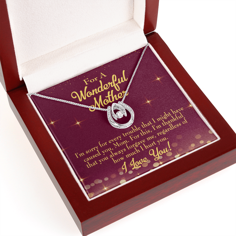 Mother Sorry Lucky Horseshoe Necklace Message Card 14k w CZ Crystals-Express Your Love Gifts