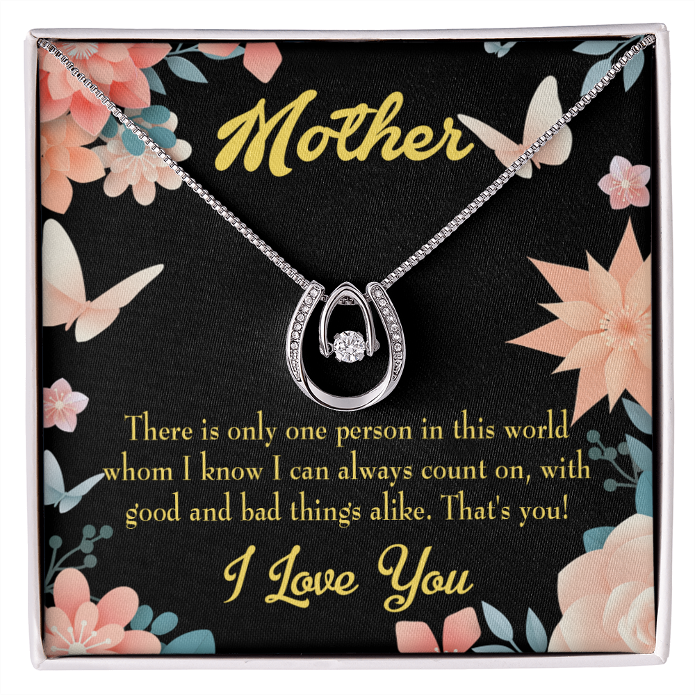 Mother That's You Mom Lucky Horseshoe Necklace Message Card 14k w CZ Crystals-Express Your Love Gifts