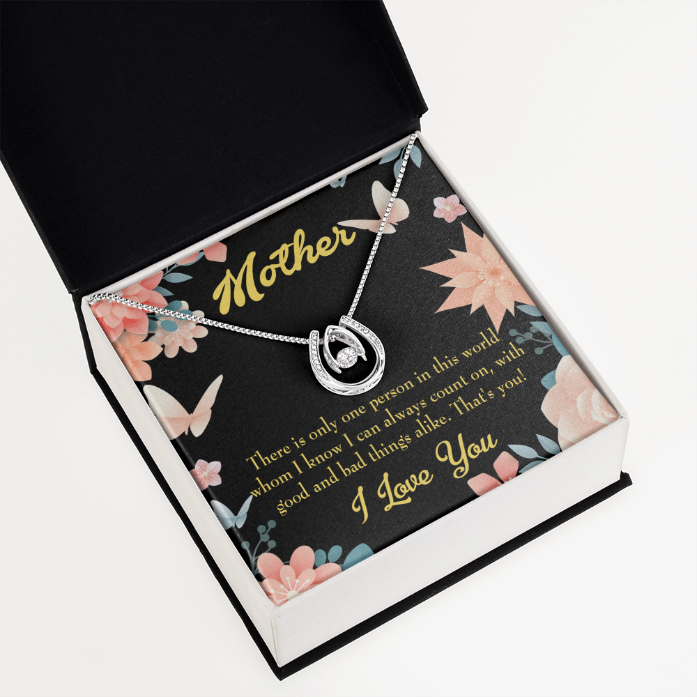 Mother That's You Mom Lucky Horseshoe Necklace Message Card 14k w CZ Crystals-Express Your Love Gifts