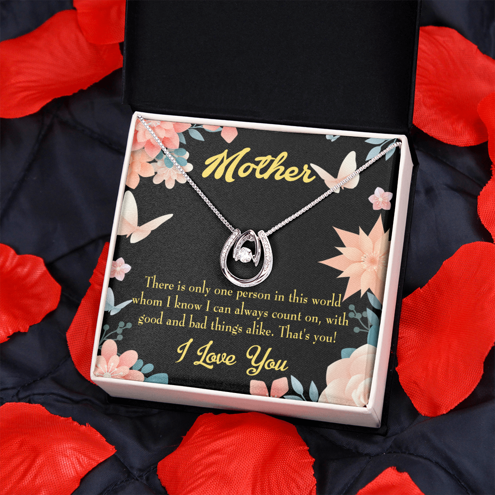 Mother That's You Mom Lucky Horseshoe Necklace Message Card 14k w CZ Crystals-Express Your Love Gifts