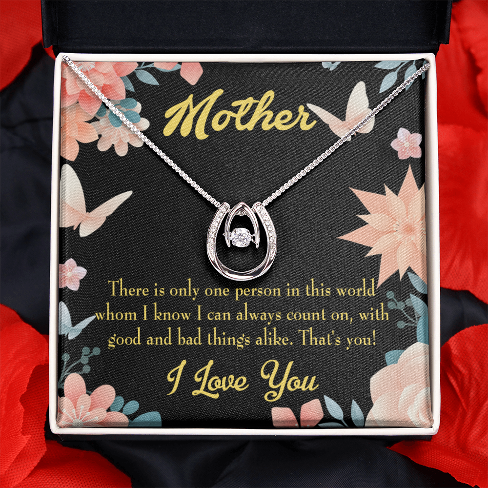 Mother That's You Mom Lucky Horseshoe Necklace Message Card 14k w CZ Crystals-Express Your Love Gifts