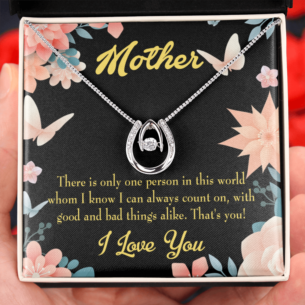 Mother That's You Mom Lucky Horseshoe Necklace Message Card 14k w CZ Crystals-Express Your Love Gifts