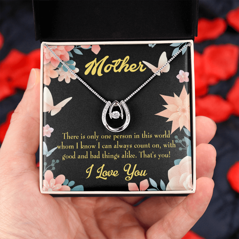 Mother That's You Mom Lucky Horseshoe Necklace Message Card 14k w CZ Crystals-Express Your Love Gifts