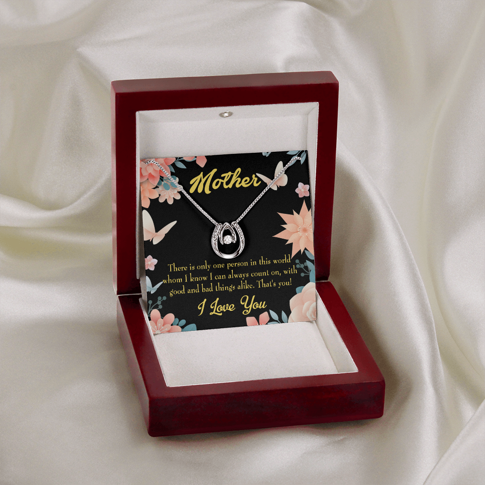 Mother That's You Mom Lucky Horseshoe Necklace Message Card 14k w CZ Crystals-Express Your Love Gifts