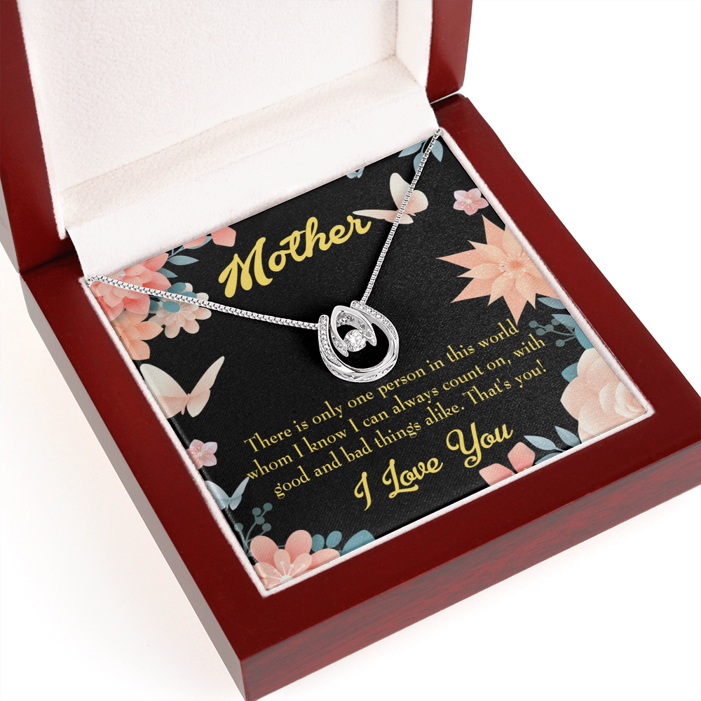 Mother That's You Mom Lucky Horseshoe Necklace Message Card 14k w CZ Crystals-Express Your Love Gifts