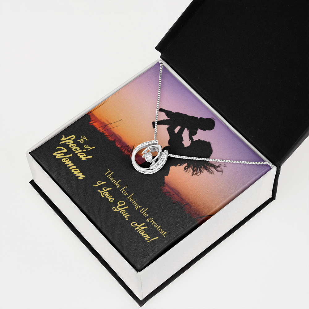 Mother the Greatest Lucky Horseshoe Necklace Message Card 14k w CZ Crystals-Express Your Love Gifts