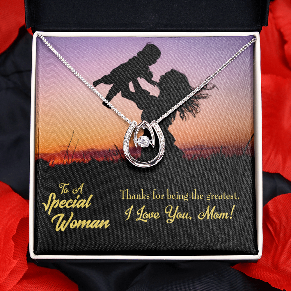 Mother the Greatest Lucky Horseshoe Necklace Message Card 14k w CZ Crystals-Express Your Love Gifts