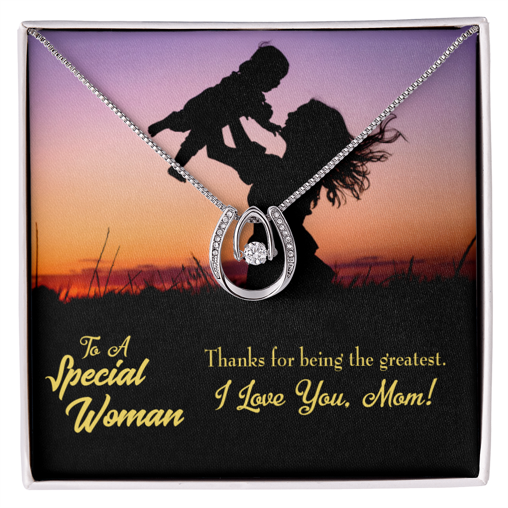 Mother the Greatest Lucky Horseshoe Necklace Message Card 14k w CZ Crystals-Express Your Love Gifts