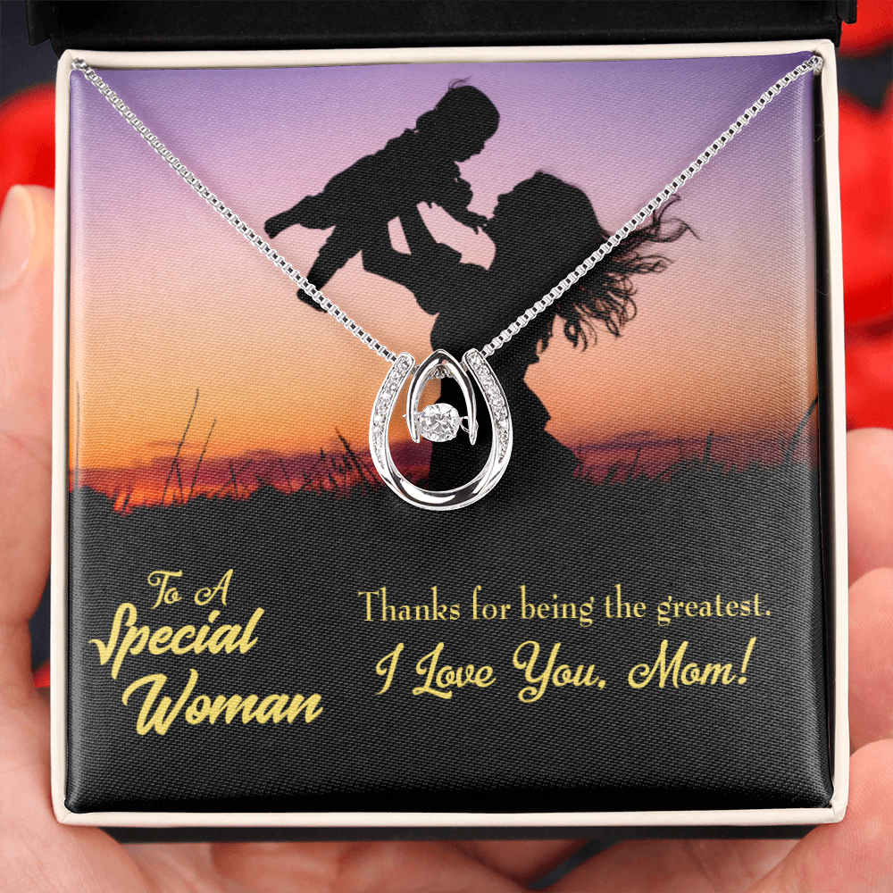 Mother the Greatest Lucky Horseshoe Necklace Message Card 14k w CZ Crystals-Express Your Love Gifts