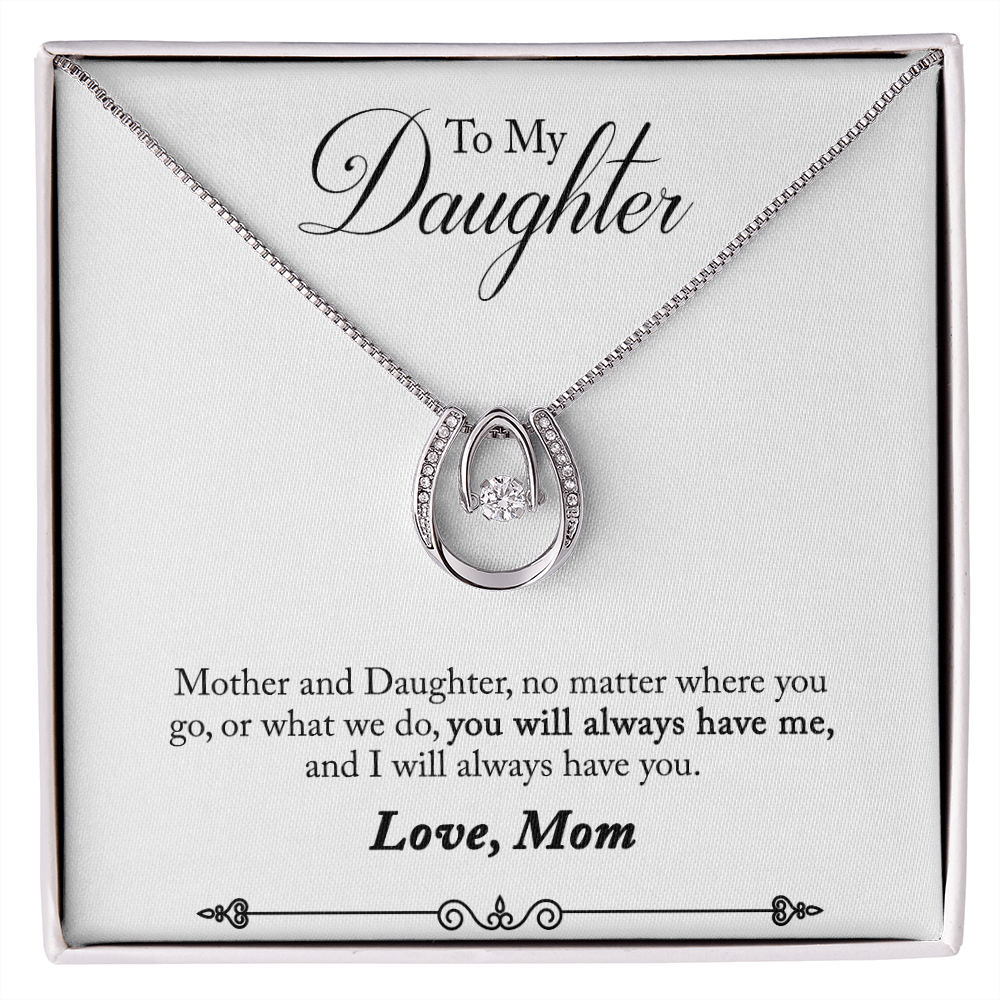 Mother to Daughter Always have Me Lucky Horseshoe Necklace Message Card 14k w CZ Crystals-Express Your Love Gifts